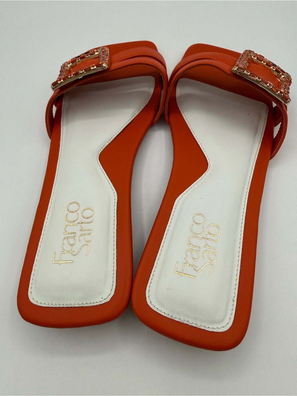 Franco Sarto Nalani Orange Embellished Slide Sandals Square Toe Flat Slip-On - Picture 15 of 17